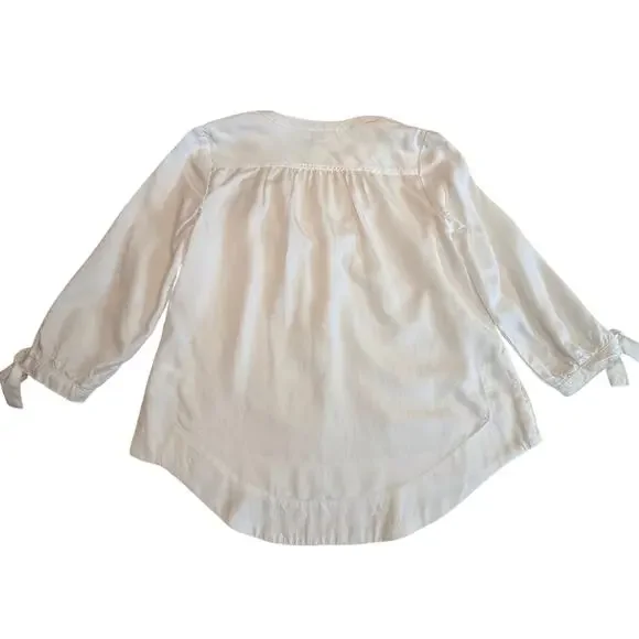 Crown & Ivy White Long Sleeve Pop Over Top Button V Neck Loose Flattering Fit - Picture 8 of 16